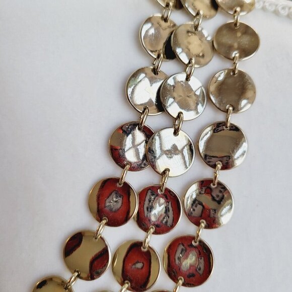 Talbots Triple Row Gold Tone Discs Necklace Classic Timeless Versatile Career - Picture 5 of 8